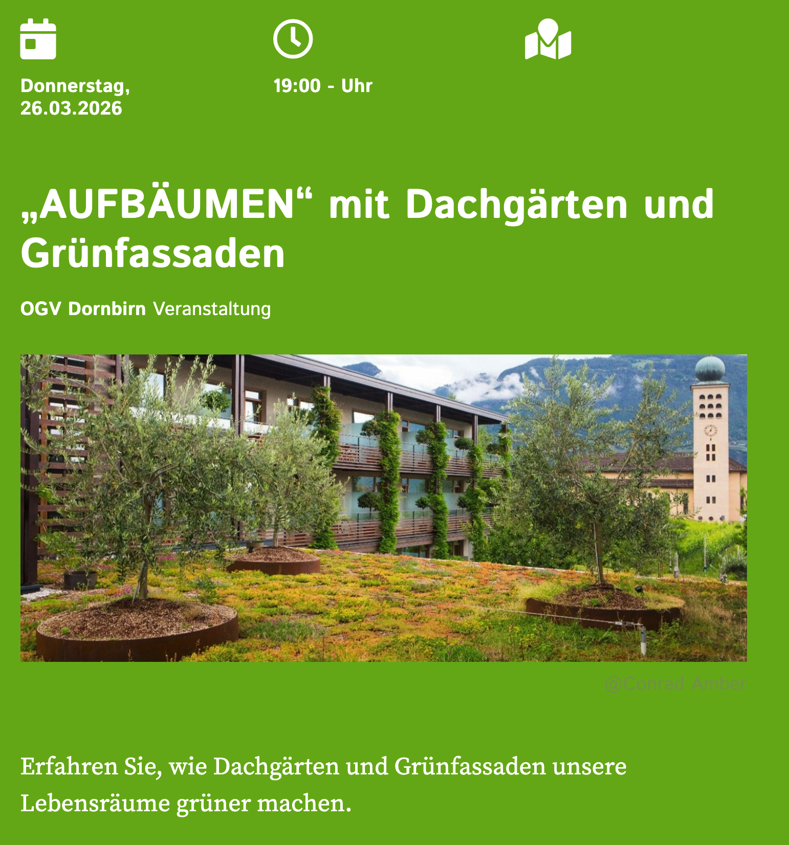 VORTRAG – DORNBIRN „AUFBÄUMEN MIT GEBÄUDEBEGRÜNUNG“ 26. MÄRZ 2026